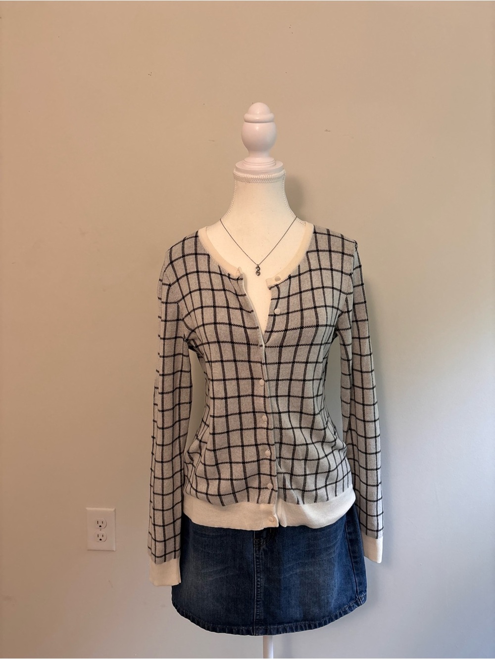 Ann Taylor Factory Grey, White, & Black Cardigan